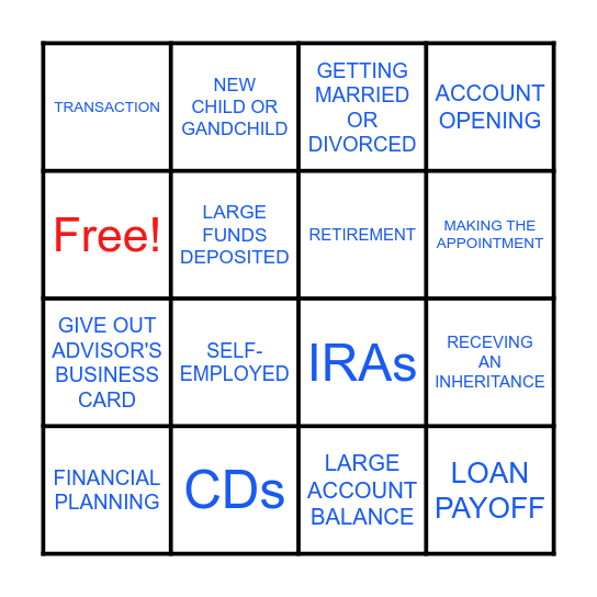 4th & MAIN INVESTMENT BINGO GAME Bingo Card