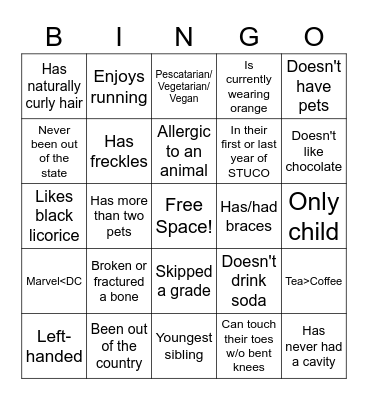 STUCO Retreat Bingo Card