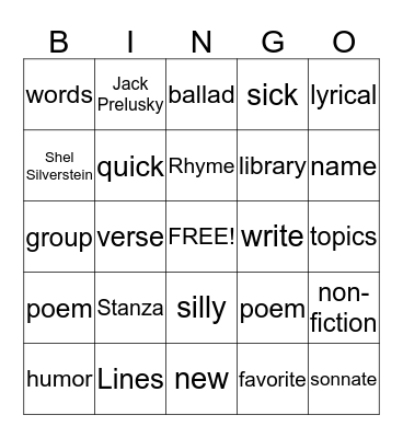 poetry Bingo Card