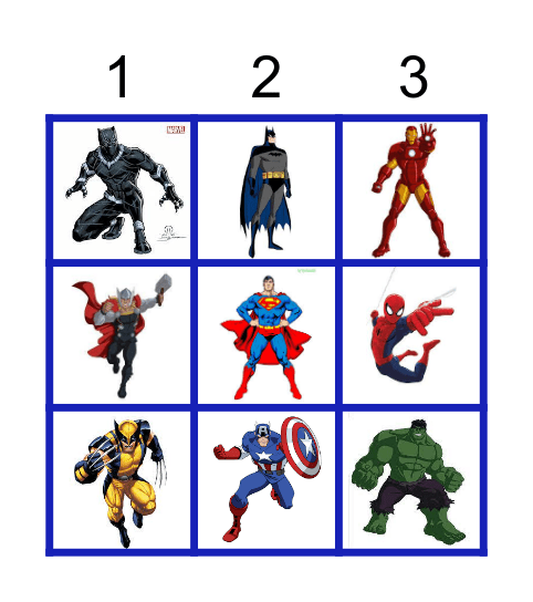 Super Hero Bingo Card