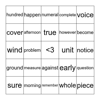Word Boxes Bingo Card