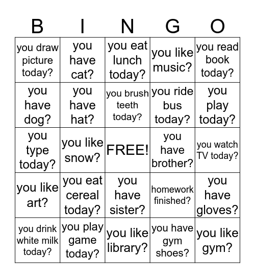 Sign Language Practice Bingo Card