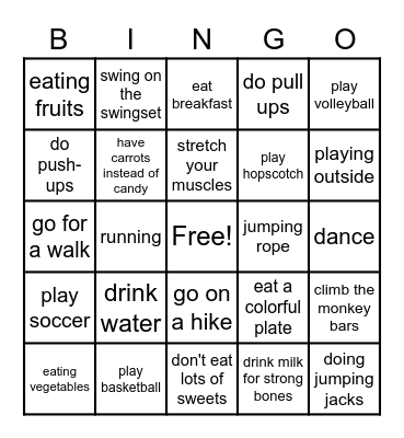 Health Bingo! Bingo Card