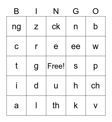 Spelling SOUNDS Bingo Card