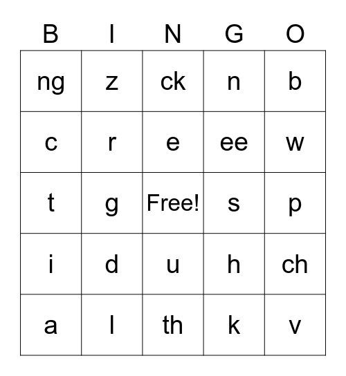 Spelling SOUNDS Bingo Card