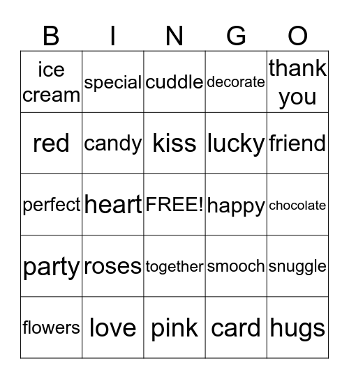 Valentines Day Bingo Card