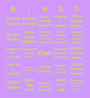 FDIR Spring Fling! Bingo Card