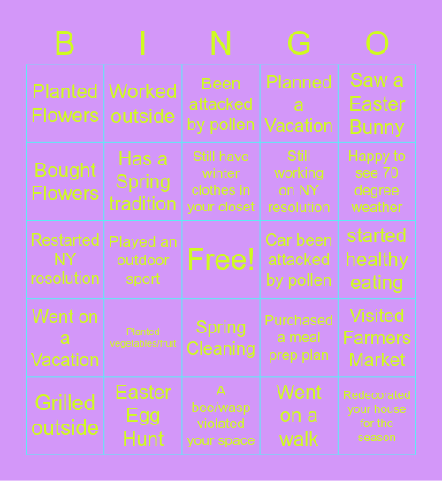 FDIR Spring Fling! Bingo Card