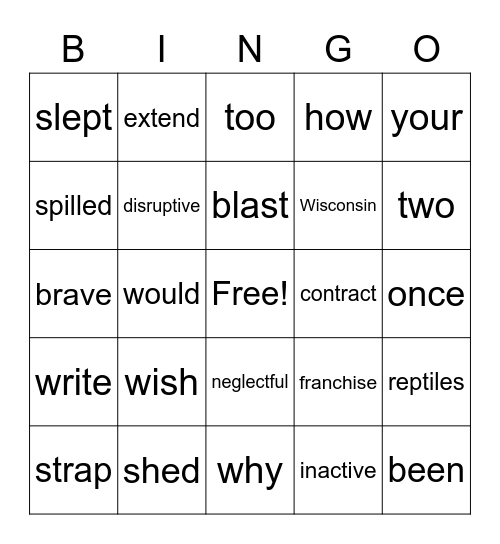 Just Words Unit 2 Vocabulary Words Bingo Card