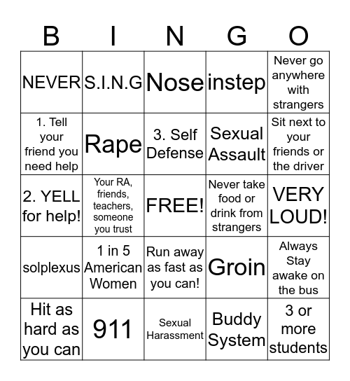 Safety BINGO Card