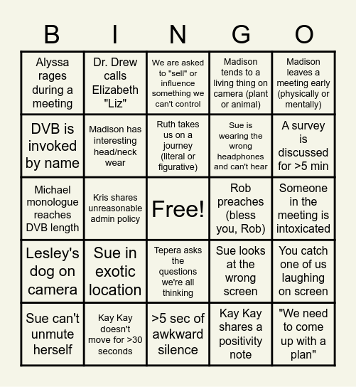 UE Bingo Card