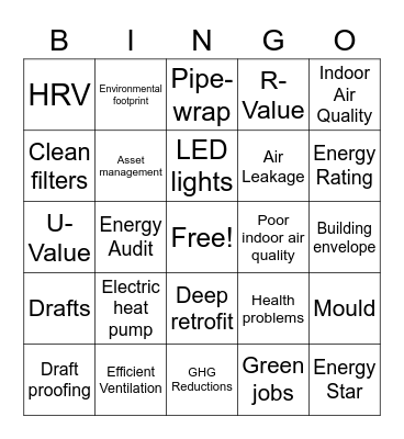 Energy Efficiency Bingo Card