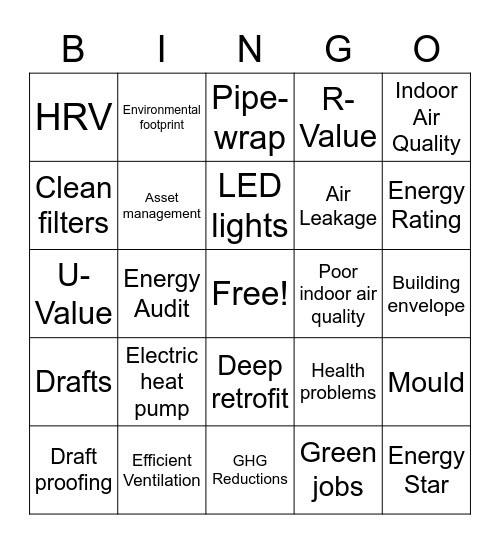 Energy Efficiency Bingo Card