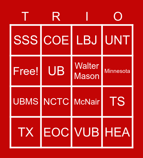 MN TRIO Bingo Card