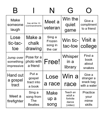 Outreach Bingo Card