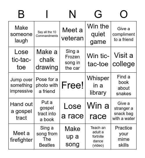 Outreach Bingo Card