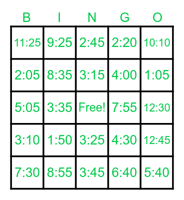 Time Bingo Card