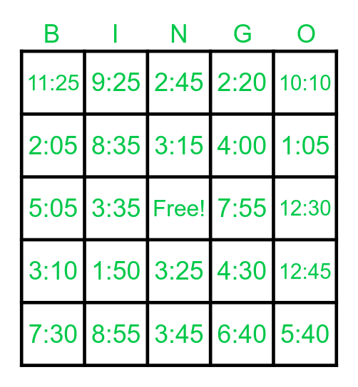 Time Bingo Card