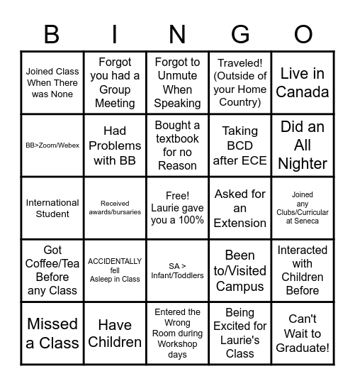 ECE Field Placement BINGO! Bingo Card