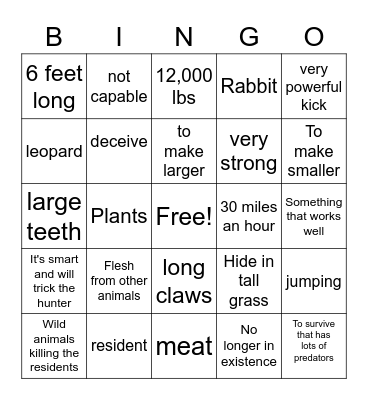 Dangerous African Animals Bingo Card