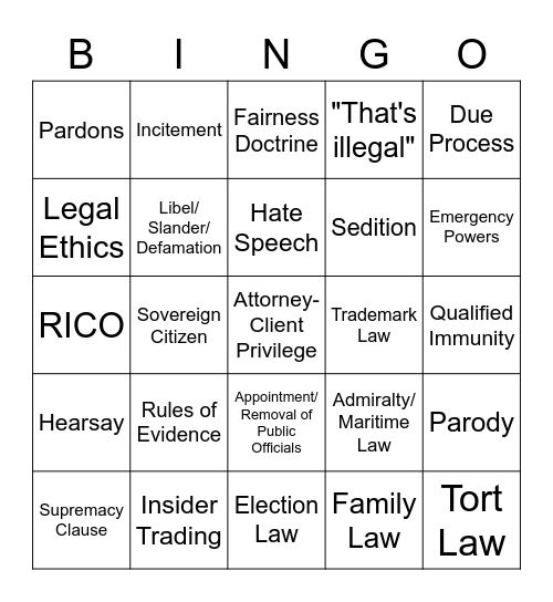Bad Legal Takes Bingo Card