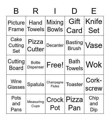 Bridal Shower Bingo Card