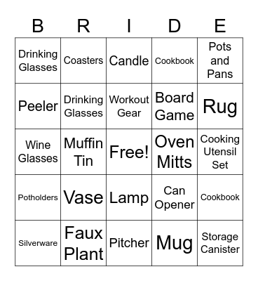 Bridal Shower Bingo Card