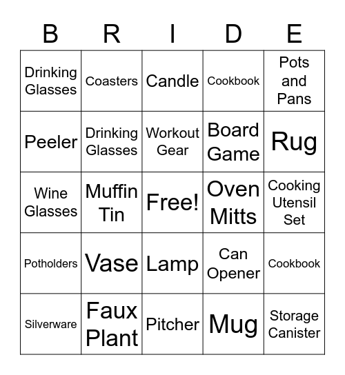 Bridal Shower Bingo Card