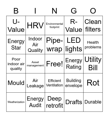 Energy Efficiency Bingo Card