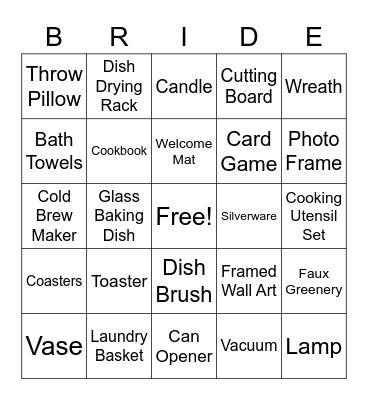 Lindy's Bridal Shower Bingo Card