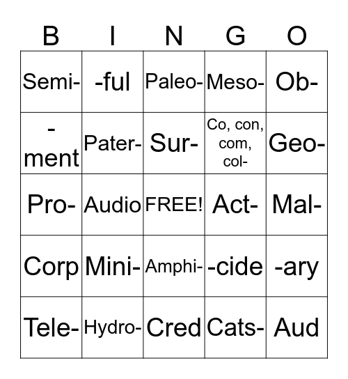 Elliot's Bingo Card