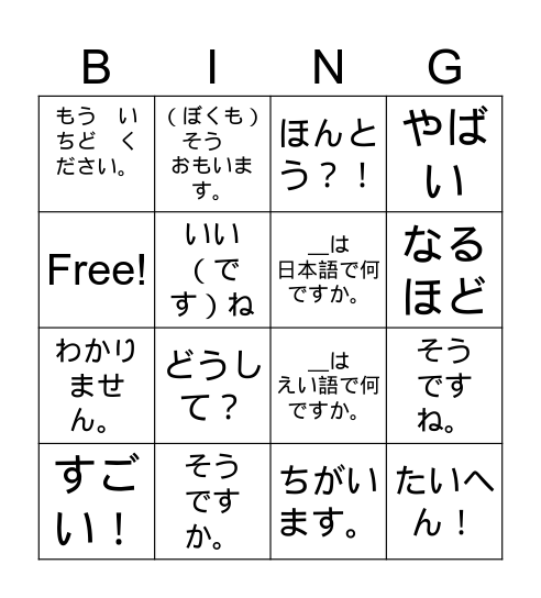 Interact strategies/ phrases Bingo Card