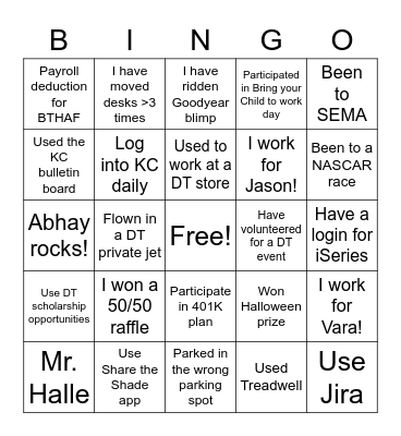 Discount Tire Bingo Card
