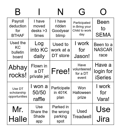Discount Tire Bingo Card