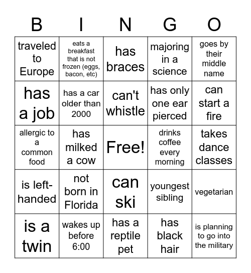 People Bingo Card