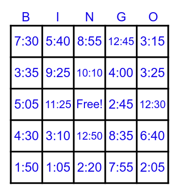 TIME BINGO Card