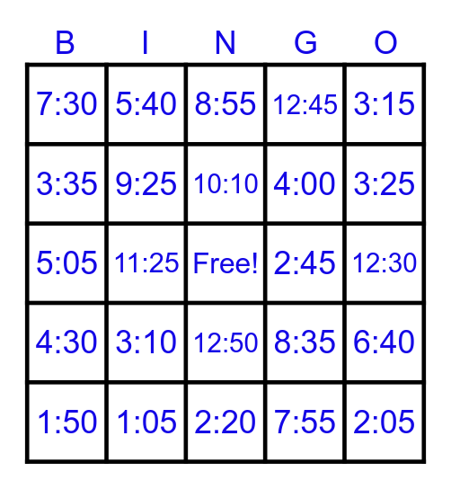 TIME BINGO Card