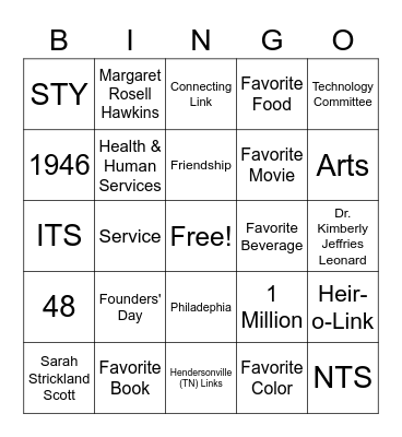 Friendship Bingo Card