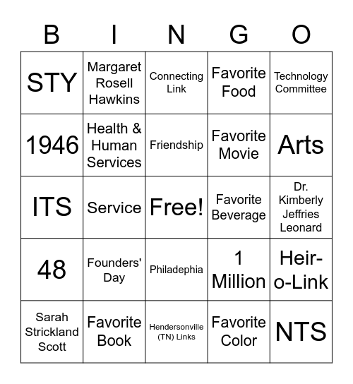 Friendship Bingo Card