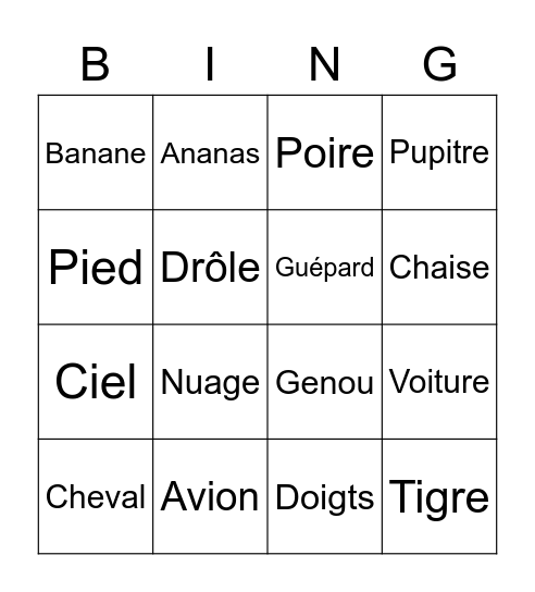 Vocab 2 Bingo Card