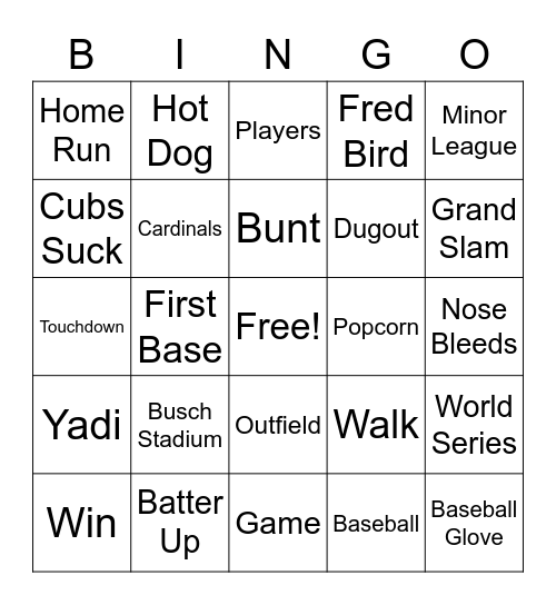 Toast of WU Baseball Bingo Card