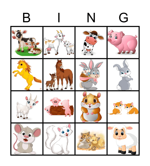 FARM ANIMALS Bingo Card