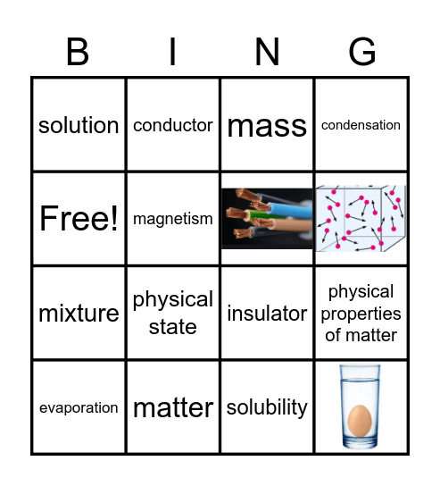 Unit One - Properties of Matter Bingo Card