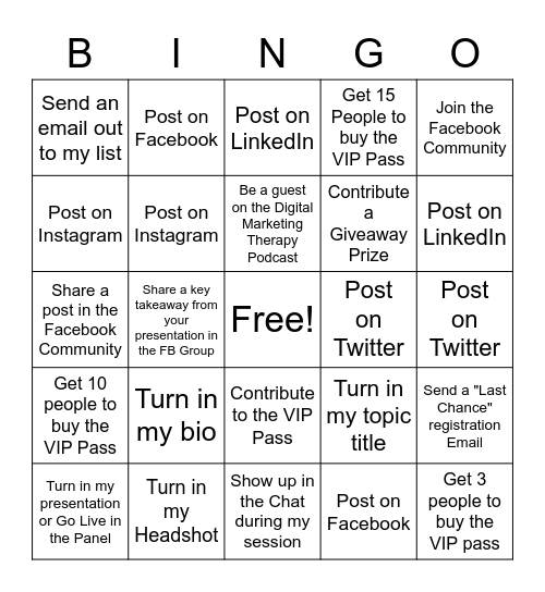 Speakers Bingo Card