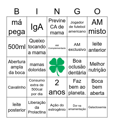 Aleitamento Materno Bingo Card