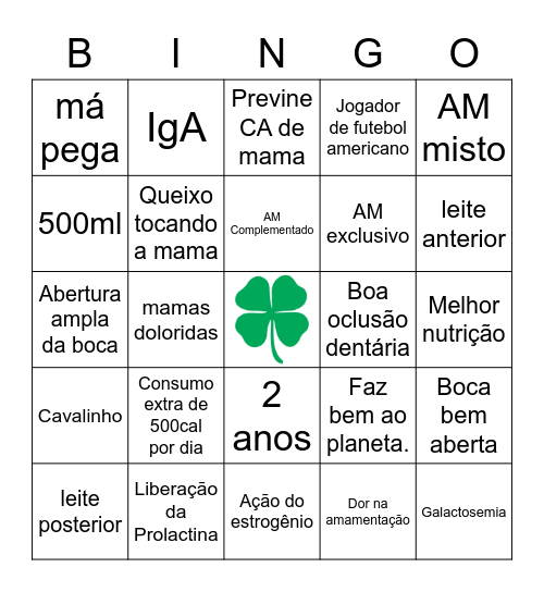 Aleitamento Materno Bingo Card