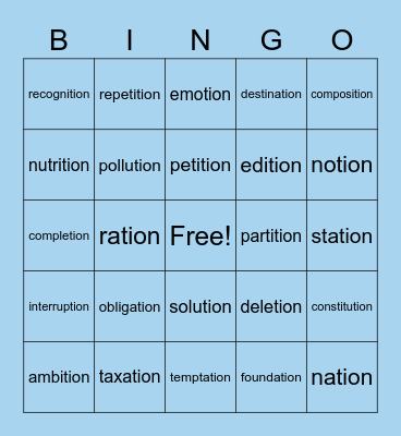 tion Bingo Card