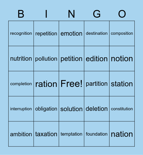 tion Bingo Card