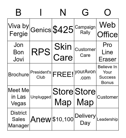 AVON BINGO! Bingo Card