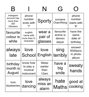 Find your match!!! Bingo Card